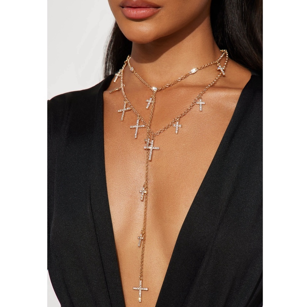 •Don’t Cross Me• Gold Lariat Style Double Necklace - Picture 1 of 3